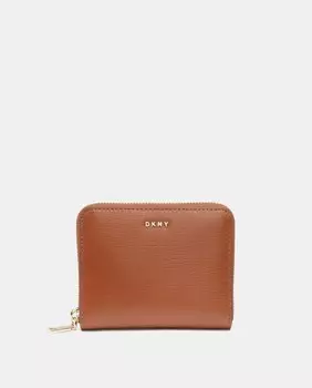 Маленький коричневый кожаный кошелек без ручки на молнии DKNY, коричневый