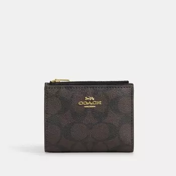 Маленький кошелек COACH Bifold, золотой/коричневый/черный