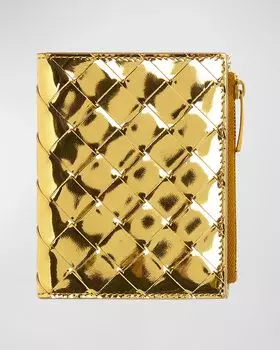 Маленький кошелек Intrecciato на двойной молнии Bottega Veneta, цвет Gold-M Brass