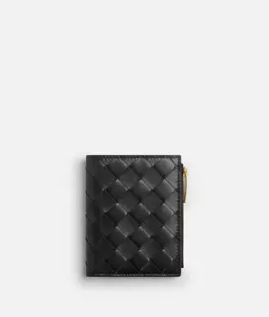 Маленький кошелек Intrecciato, складывающийся вдвое Bottega Veneta, черный