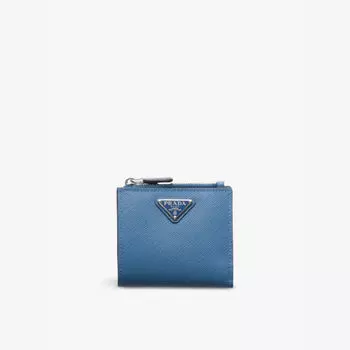 Маленький кошелек из сафьяновой кожи Brand-Plaque Prada, синий