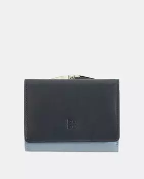 Маленький кошелек темно-синего цвета из телячьей кожи наппа с пуговицей и мундштуком Dudu, темно-синий