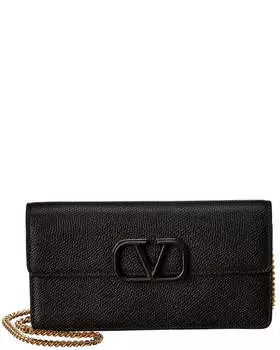 Маленький кошелек Valentino VSLING на цепочке из зернистой кожи, черный