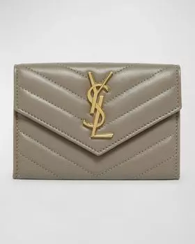 Маленький кошелек YSL Monogram из гладкой кожи Saint Laurent, цвет Greyish Brown