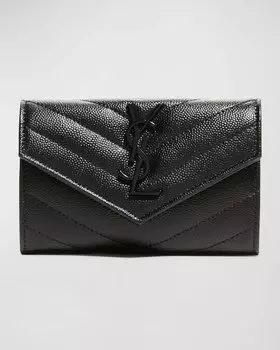 Маленький кошелек YSL Monogram из зерненой кожи Saint Laurent, цвет Black