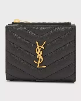 Маленький кошелек YSL Monogram из зерненой кожи Saint Laurent, цвет Black