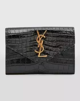Маленький кошелек YSL Monogram на цепочке из кожи с тиснением под крокодила Saint Laurent, цвет Nero