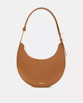 Маленький кожаный хобо в форме полумесяца Furla, коричневый