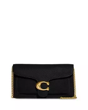Маленький кожаный клатч с цепочкой и полосками COACH, цвет Black