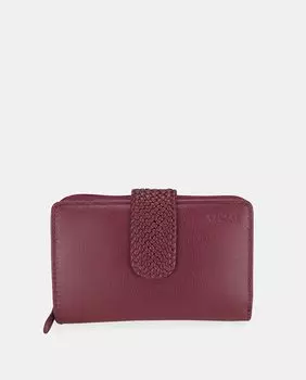 Маленький кожаный кошелек бордового цвета с плетеным ремешком Yancci, бордо
