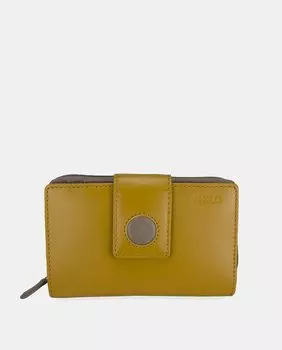 Маленький кожаный кошелек горчичного цвета с серо-коричневой пуговицей Yancci, горчичный