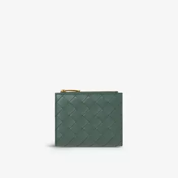 Маленький кожаный кошелек Intrecciato двойного сложения Bottega Veneta, желтый