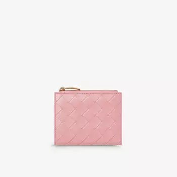 Маленький кожаный кошелек intrecciato двойного сложения Bottega Veneta, желтый