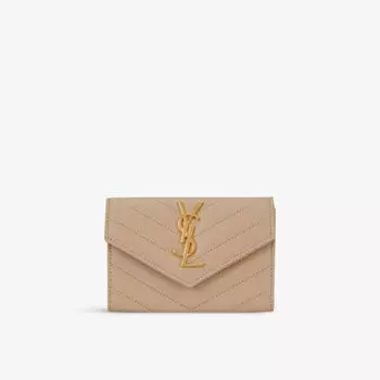 Маленький кожаный кошелек-конверт с монограммой Saint Laurent, бежевый