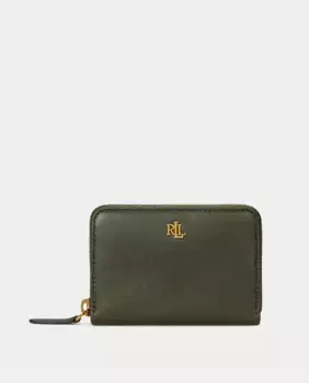 Маленький кожаный кошелек на молнии Lauren Ralph Lauren, темно-зеленый