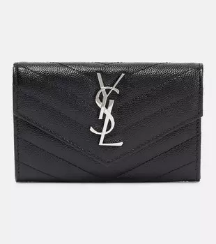 Маленький кожаный кошелек с монограммой Saint Laurent, черный