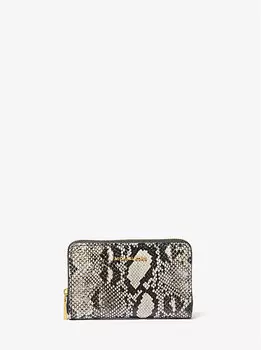 Маленький кожаный кошелек с тиснением под змею Jet Set Michael Kors, бежевый