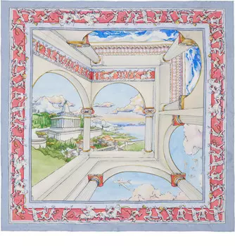 Маленький шелковый шарф синего и бежевого цвета Casablanca