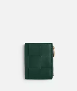 Маленький складной кошелек на молнии Bottega Veneta, изумрудно-зеленый