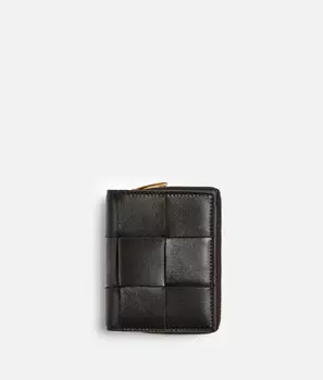 Маленький складной кошелек на молнии Bottega Veneta, черный