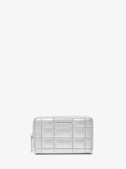 Маленький стеганый кожаный кошелек металлик Michael Kors, серебряный