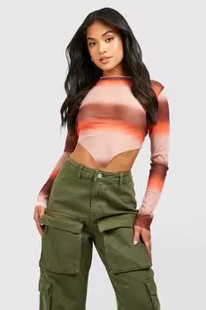 Маленький топ с абстрактным принтом Boohoo, оранжевый