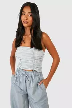 Маленький топ с деталями на завязке со сборками Boohoo, шалфей