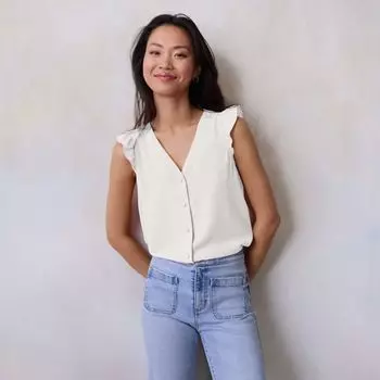 Маленький топ с рюшами на плечах и v-образным вырезом Lc Lauren Conrad, цвет white knight