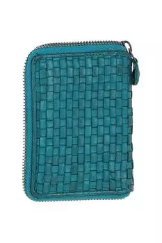 Маленький винтажный плетеный кожаный кошелек на молнии на 6 карточек для монет Ashwood Leather, зеленый