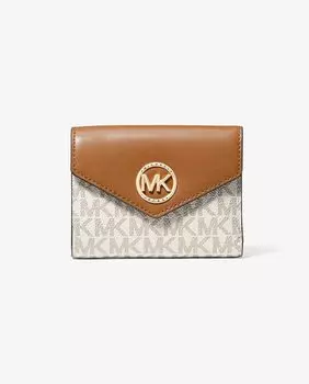 Маленький женский кошелек Carmen кремового цвета с логотипами Michael Michael Kors, кремовый