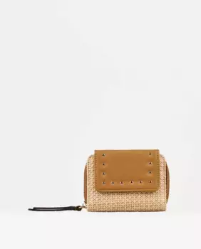 Маленький женский кошелек из рафии с коричневыми заклепками PACOMARTINEZ, натуральный
