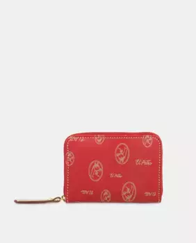 Маленький женский кошелек из воловьей кожи и холста El Potro, красный