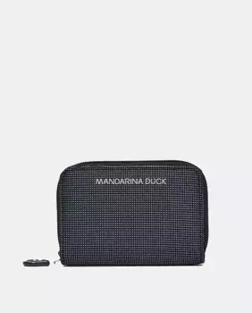 Маленький женский кошелек Mandarina Duck черного цвета с фирменными деталями, синий
