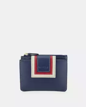 Маленький женский кошелек YANCCI из кожи с трехцветным ремешком, синий