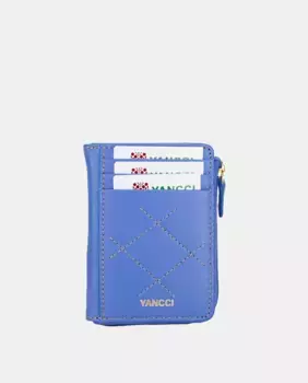 Маленький женский кошелек YANCCI из кожи с декоративной строчкой в виде ромбов, светло-голубой