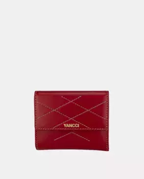 Маленький женский кошелек YANCCI из кожи с ромбовидной строчкой в виде узора, красный