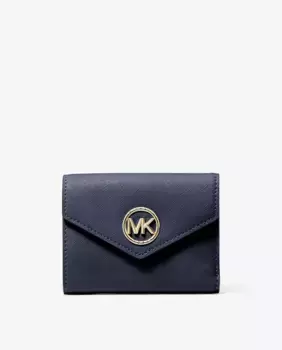 Маленький женский кожаный кошелек Carmen с застежкой-конвертом Michael Michael Kors, темно-синий