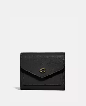 Маленький женский кожаный кошелек Coach с клапаном черного цвета, черный