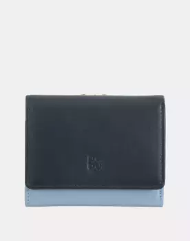 Маленький женский кожаный кошелек с застежкой «клик-клак» Dudu, темно-синий