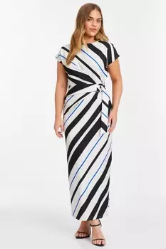 Маленькое черное полосатое платье Midaxi с завязывающимся поясом QUIZ Clothing