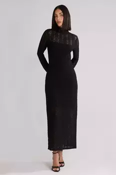 Маленькое кружевное платье миди с высоким воротом Ro&Zo, черный