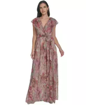 Маленькое металлизированное платье с удлиненными плечами и поясом на завязках Jessica Howard, красный