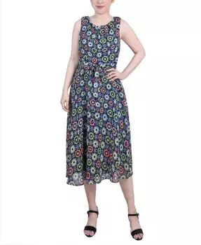 Маленькое платье без рукавов из шифона с поясом NY Collection, мультиколор