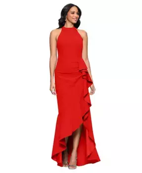 Маленькое платье без рукавов с рюшами и асимметричным подолом Betsy & Adam, красный
