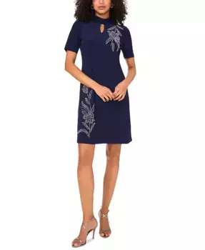 Маленькое платье-футляр с коротким рукавом и декоративными элементами MSK, синий