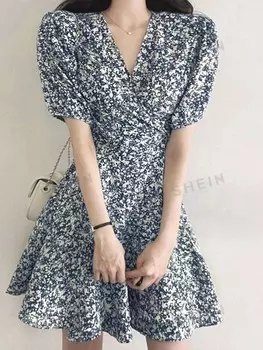 Маленькое платье с цветочным принтом, рукава-фонарики Dazy, мультиколор