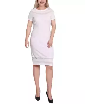 Маленькое платье с короткими рукавами и сетчатыми вставками NY Collection, белый