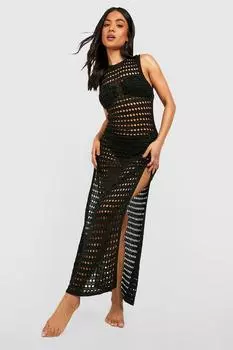 Маленькое пляжное платье макси крючком из переработки Boohoo, черный