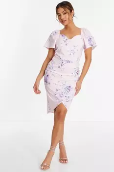 Маленькое розовое платье-миди с цветочным принтом и рукавами-фонариками QUIZ Clothing
