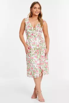 Маленькое розовое шифоновое платье-миди с цветочным принтом и оборками QUIZ Clothing